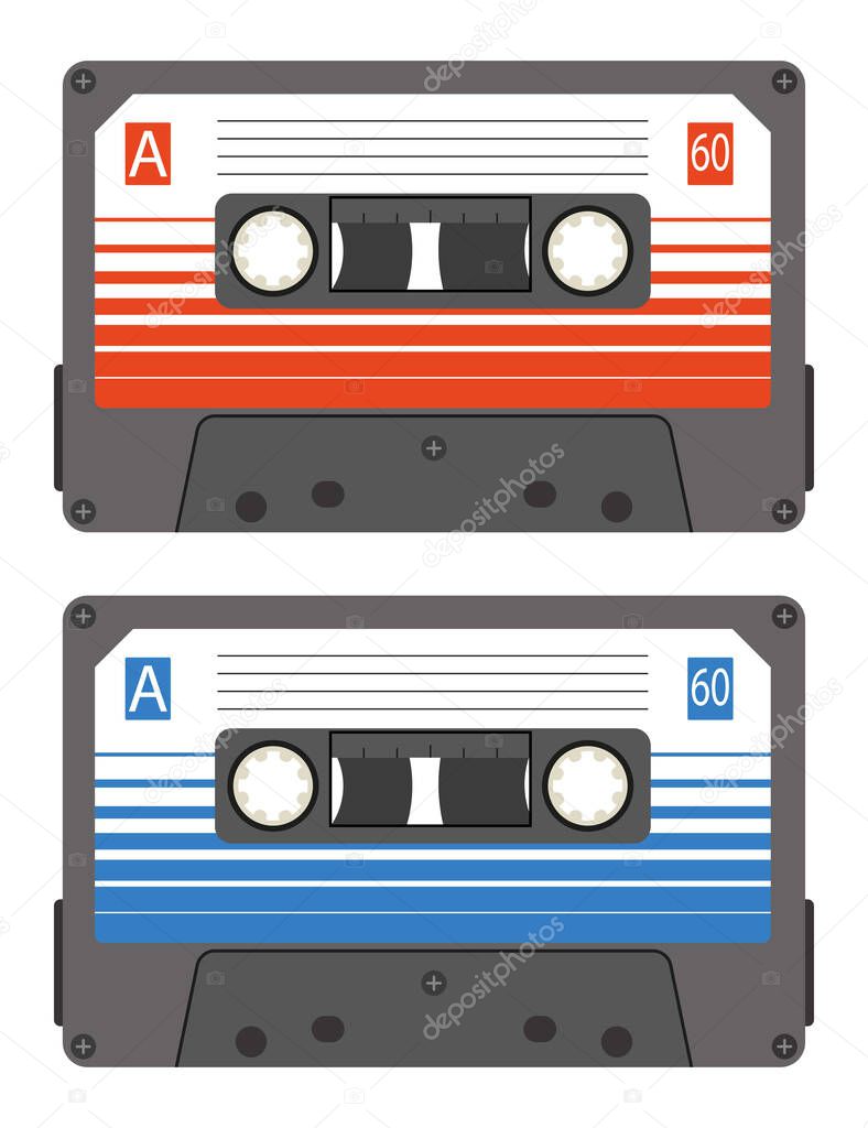 Cassette tape recorder retro vintage mixer.Isolated on white background. Flat style front side. Vector illustration