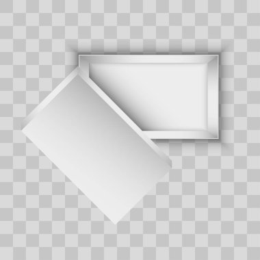 Kapağı açık bir ayakkabı kutusu gibi bir şey. Kapaklı bir ayakkabı kutusu. Dikdörtgen kağıt kutusunu düzenle. Şeffaf arkaplanda izole edilmiş. Vektör illüstrasyonu