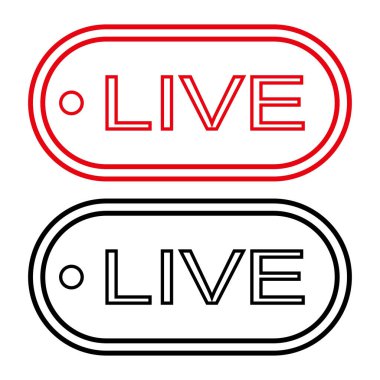 Canlı yayın ikonu. Canlı video yayını. Canlı yayın için kırmızı semboller ve düğmeler, çevrimiçi yayın. Canlı ve çevrimiçi uygulamalar için kırmızı ve siyah düğmeler. Vektör illüstrasyonu