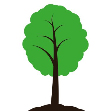 Yapraklı ağaç. İşiniz için logo tasarımı, rozet, çıkartma ve logo şablonu. Bitkiler, doğa ve ekoloji. Düz stil. Vektör illüstrasyonu