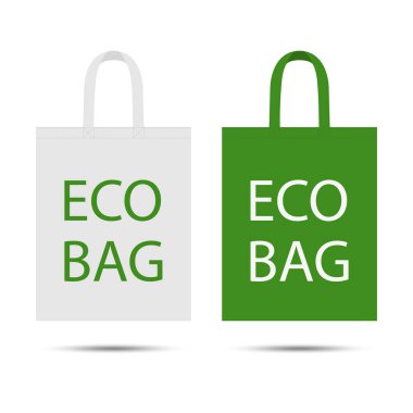 Eko çanta. Beyaz arka planda izole edilmiş. Çevreye önem vermek. Düz stil. Eko paket tasarımı. Vektör illüstrasyonu