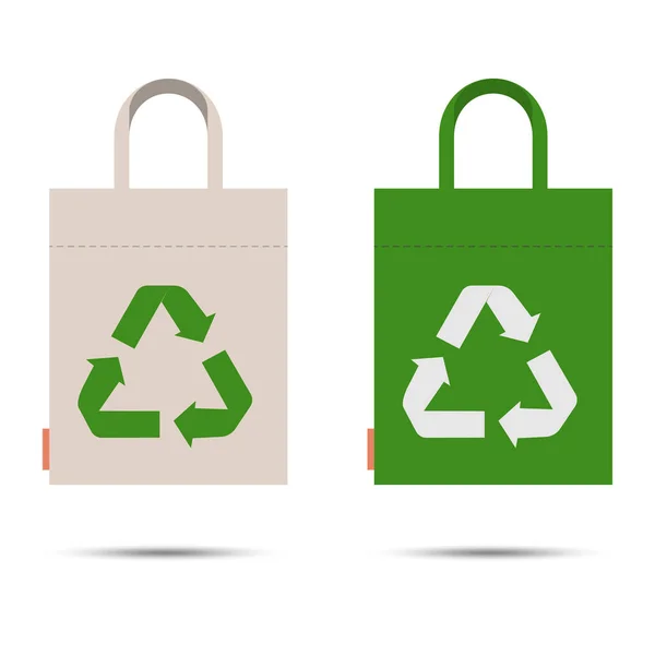 Eco Bag Recycling Symbol Isolated White Background Caring Environment Flat — Wektor stockowy