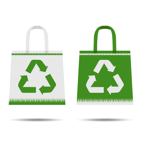 Eco Bag Recycling Symbol Isolated White Background Caring Environment Flat — Stock Vector