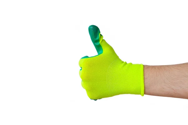 Zeigen Sie Daumen Hoch Männliche Hand Einem Handschuh Für Die — Stockfoto