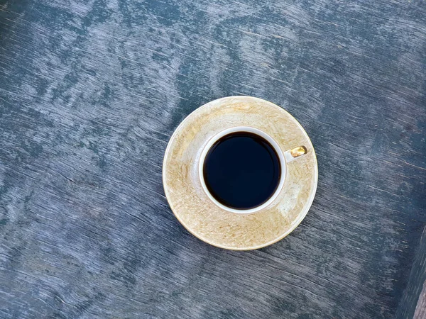 Taza Café Sobre Fondo Madera Gris Azul Vintage Flatlay Verano — Foto de Stock