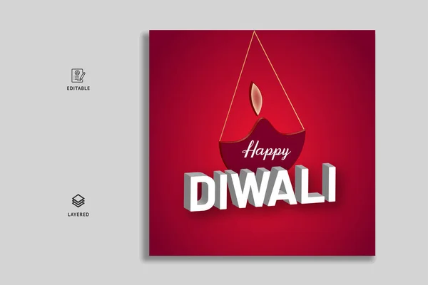 Feliz Diwali Elegante Diya Fondo Con Plantilla Vector Efecto Texto — Vector de stock