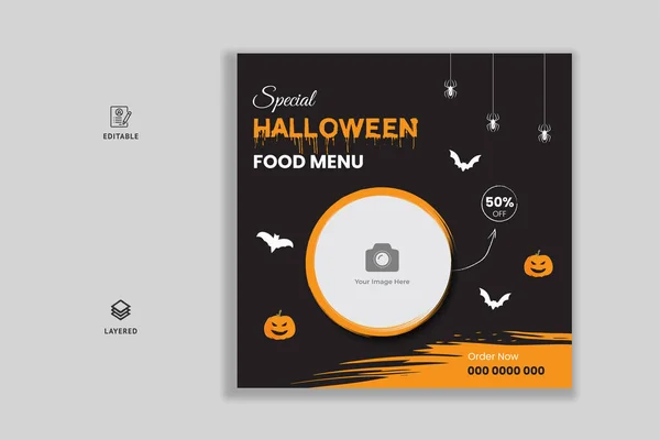 Halloween Food Menü Und Restaurant Social Media Banner Vorlage lizenzfreie Stockillustrationen