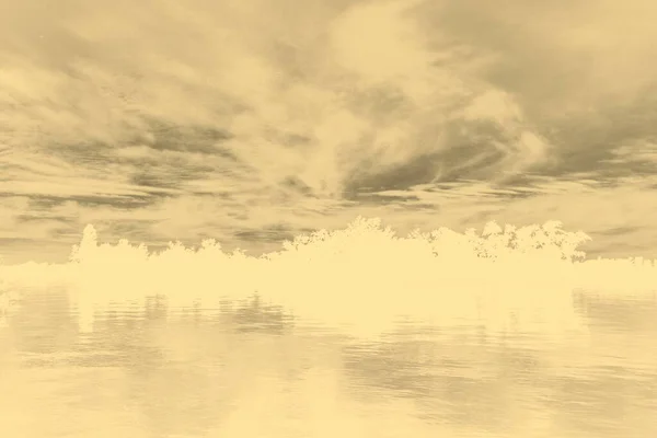 sakin nehir manzarası ve bulutlu arka planda ağaçlar, doğa konsepti