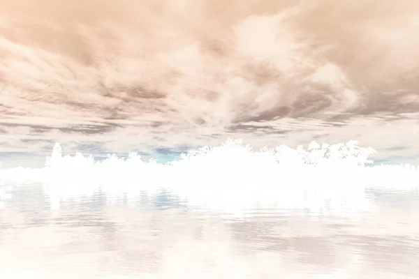 sakin nehir manzarası ve bulutlu arka planda ağaçlar, doğa konsepti