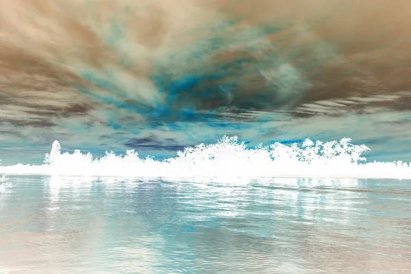 sakin nehir manzarası ve bulutlu arka planda ağaçlar, doğa konsepti