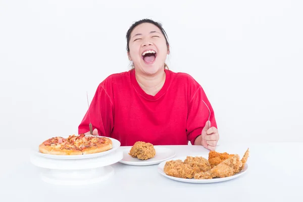 Mujer con comida rápida —  Fotos de Stock