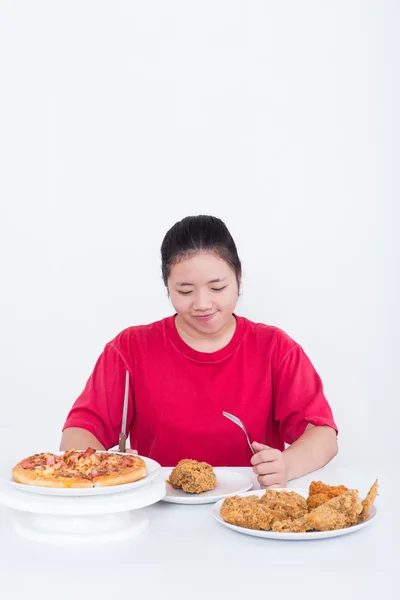 Mujer con comida rápida —  Fotos de Stock