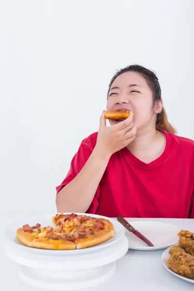 Woman with fast food — Stock Photo, Image