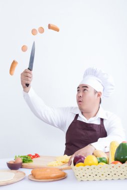 Şef kesme taze sebze havada