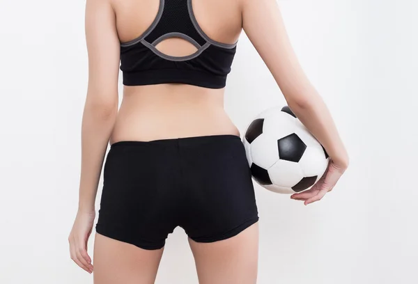 Seksi kadın vücut futbol topu ile — Stok fotoğraf