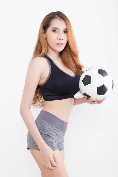 Futbol topu olan seksi kadın — Stok fotoğraf