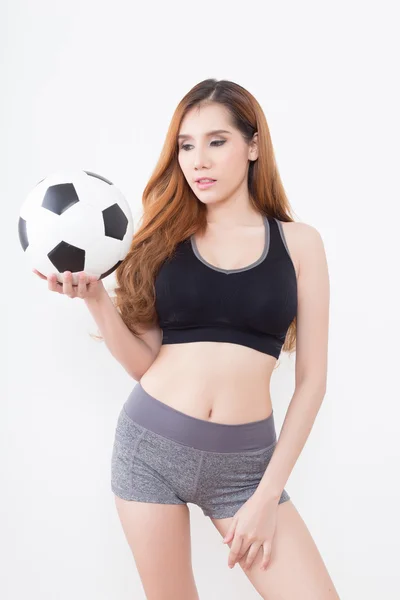 Futbol topu olan seksi kadın — Stok fotoğraf