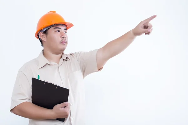 Young foreman wear hard hat — Stock Photo, Image