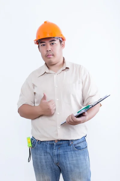 Jonge foreman slijtage hard hat — Stockfoto