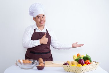 Bir aşçı sebze ile portresi