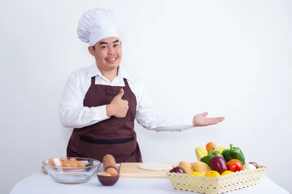 Portrét kuchaře s zeleninou — Stock fotografie