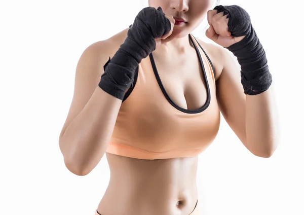 Mulher de boxe isolado no fundo branco — Fotografia de Stock