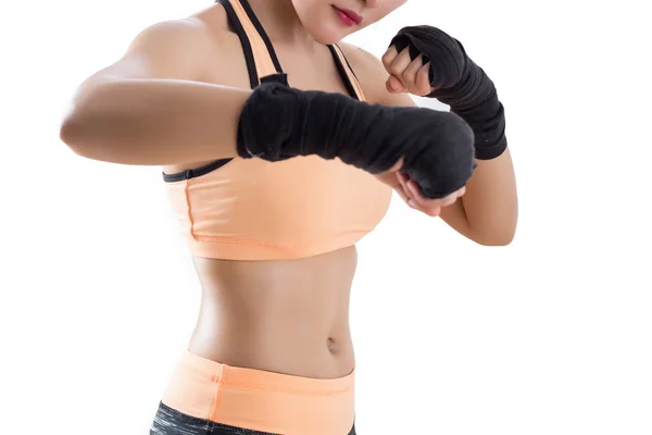 Mulher de boxe isolado no fundo branco — Fotografia de Stock