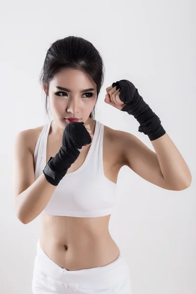 Boxe femme - fond blanc — Photo