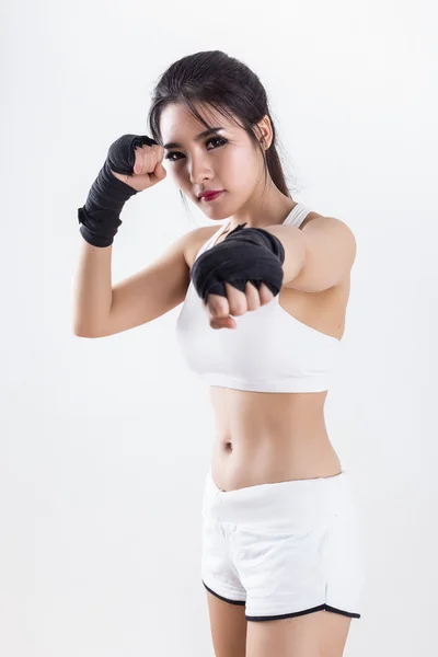 拳击的女人 — — 白色背景 — 图库照片