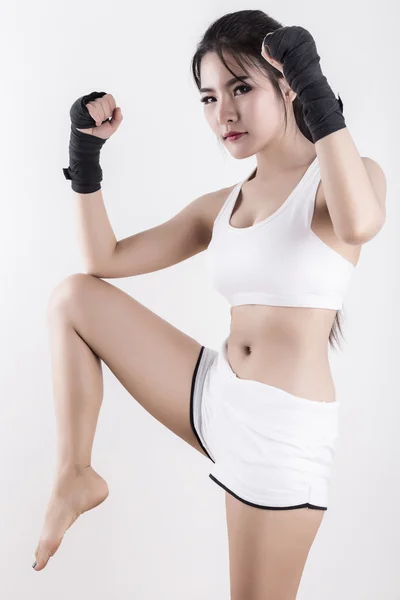 Boxing Woman - white background — Stock Photo, Image