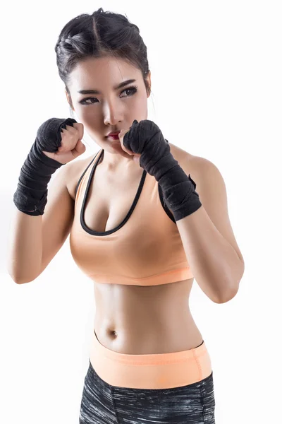 Mulher de boxe - fundo branco — Fotografia de Stock