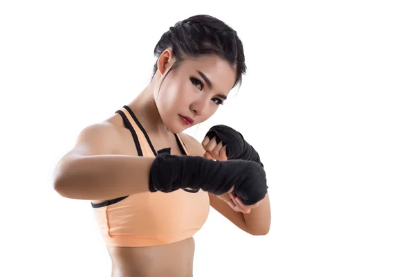 Boxing Woman - white background — Stock Photo, Image