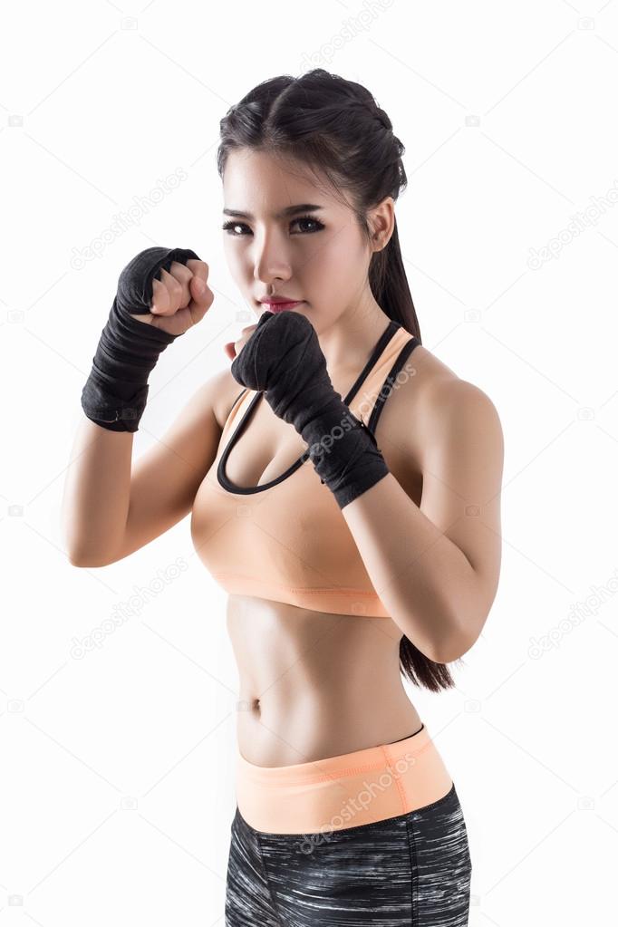 Boxing Woman - white background