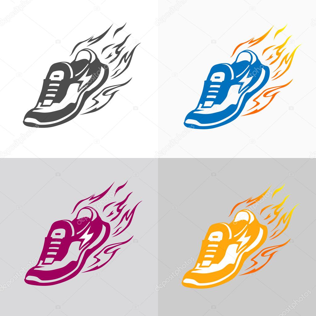 Sport and fitness logo. Running shoe icons.