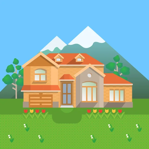 Country house in mountains. Vector illustration — Stock Vector