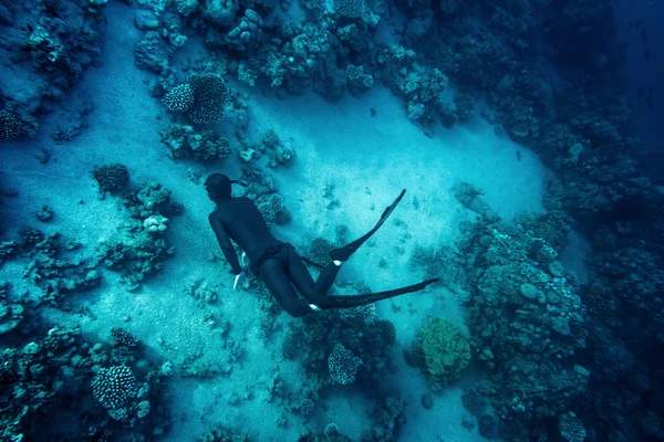 Freediver swim in the sea — Stock Photo, Image