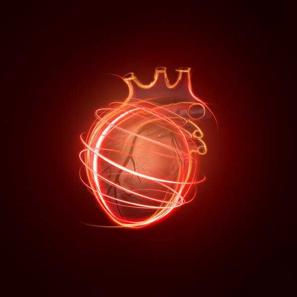 visualization of the human heart made of neon lines