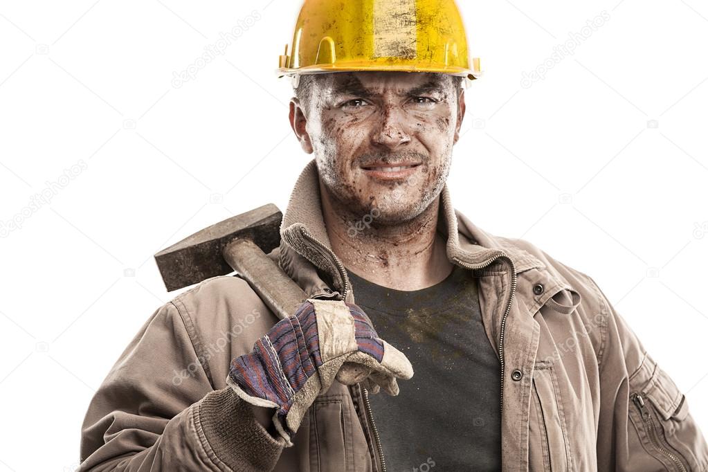 Dirty Worker Man With Hard Hat helmet