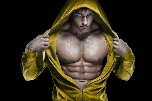 Athletischer Mann Fitness Modell Oberkörper zeigt Sixpack Bauchmuskeln — Stockfoto