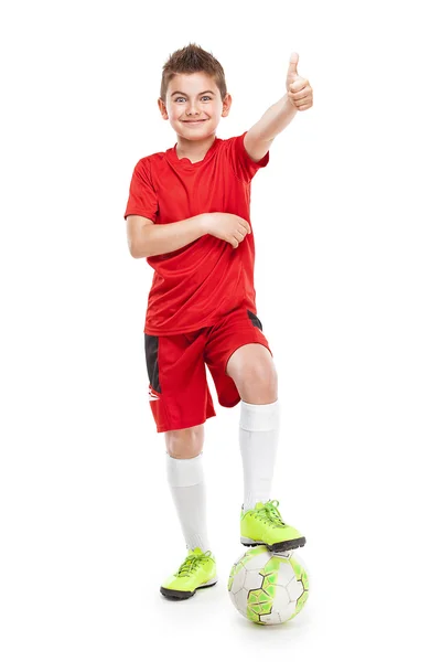 De pie joven jugador de fútbol con fútbol — Foto de Stock