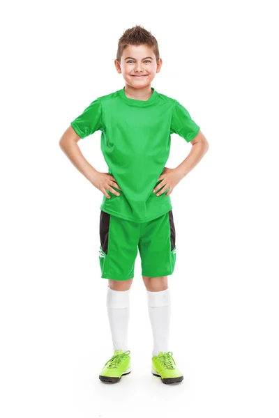 Στέκεται νεαρό ποδοσφαιριστή σε αθλητικά ενδύματα — Φωτογραφία Αρχείου