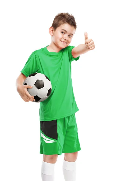 Jeune footballeur debout tenant le football — Photo