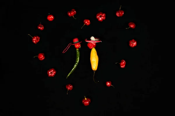 Vegetable chilli, chile face lovers on black backgroung — Stock Photo, Image