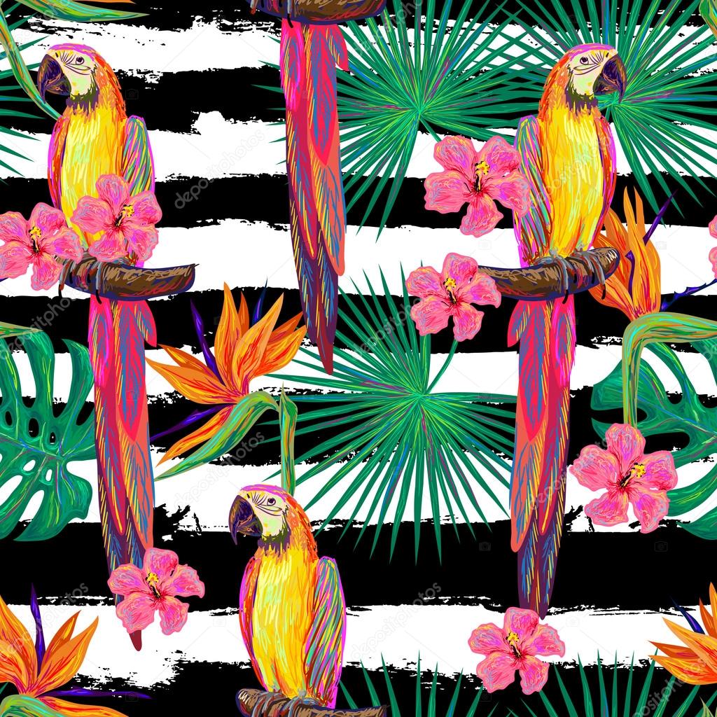 jungle pattern with parrots