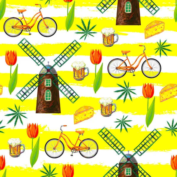 Netherlands seamless pattern with windmills — Stock Vector