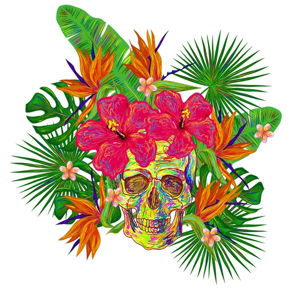 Crâne abstrait et fleurs — Image vectorielle