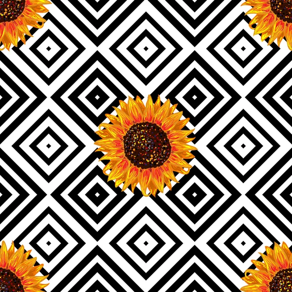 Tiled sunflowers background — Stock Vector