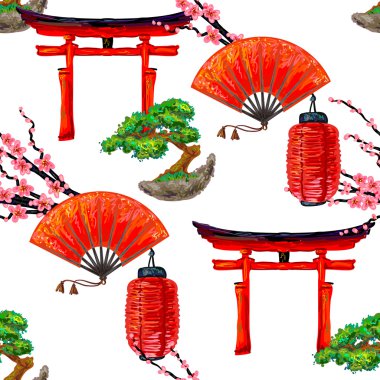 Desen Japon el fan ve sakura