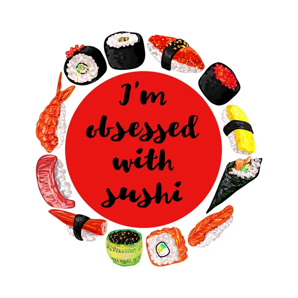 Jepang makanan sushi dan gulungan - Stok Vektor