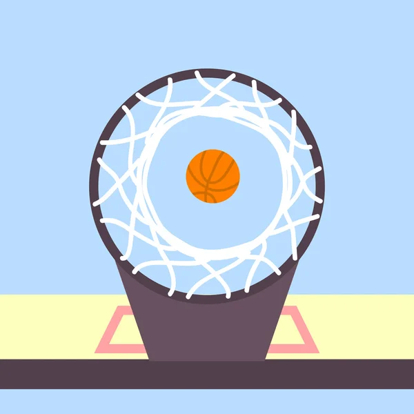 Balle de basket orange dans un cerceau avec filet — Image vectorielle